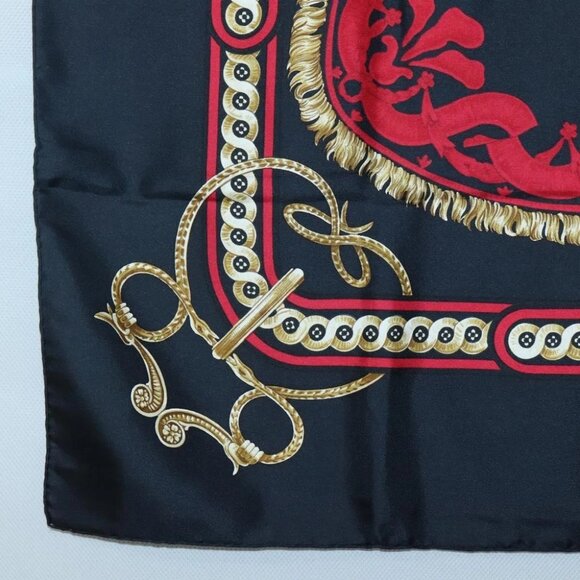 HERMES Carre90 Scarf ""BRIDE DE COUR"" Silk Black Auth BA4252 - Picture 4 of 14